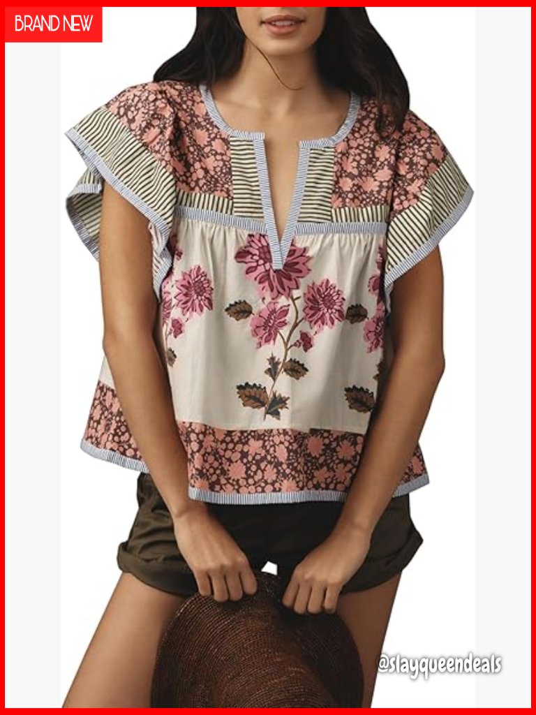 Women Flutter Sleeve V Neck Peplum Babydoll Blouse Boho Top